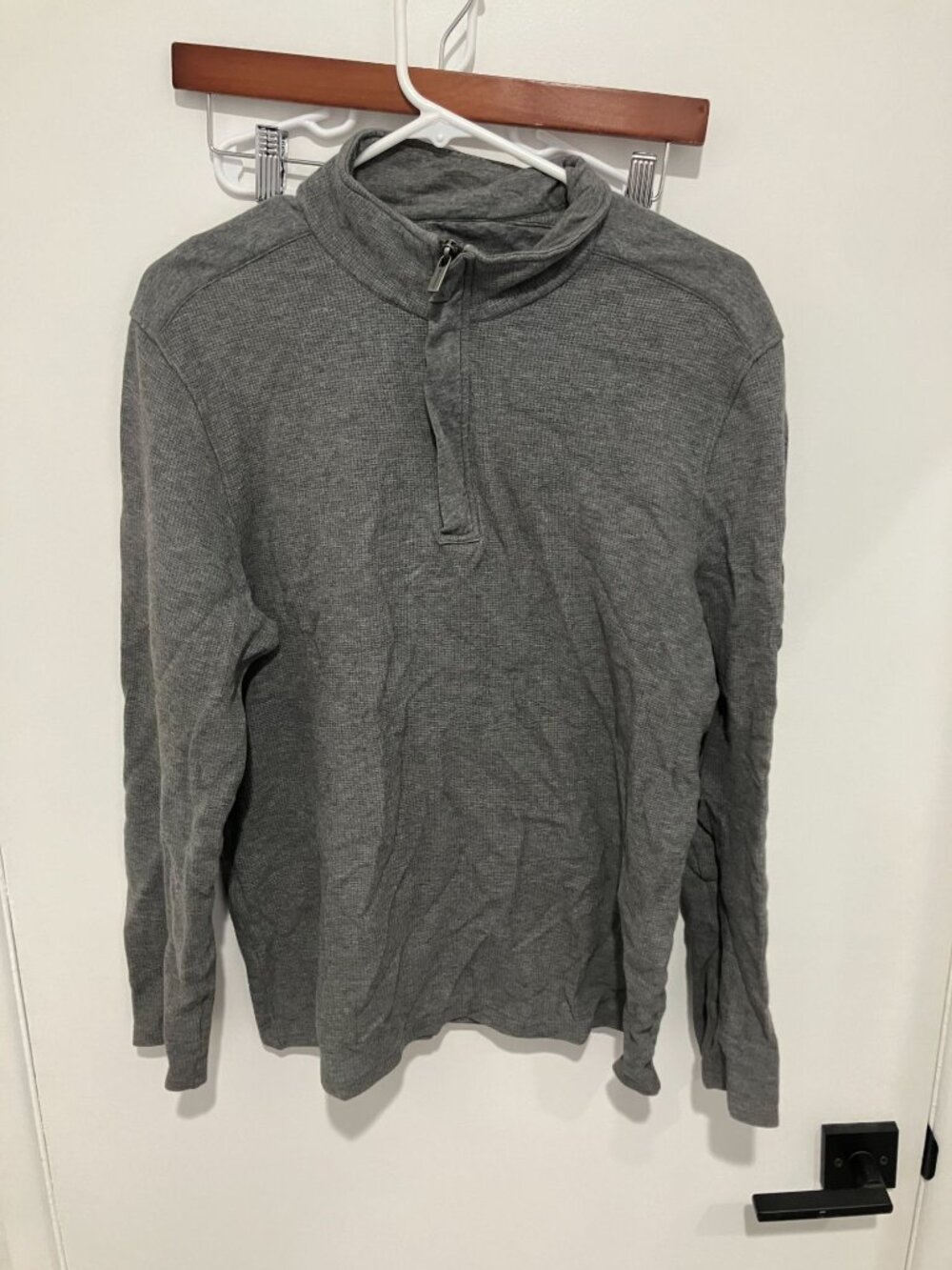 Michael Kors Men's Waffle Knit Quarter Zip Pullover Sweater, Gray, Size Medium